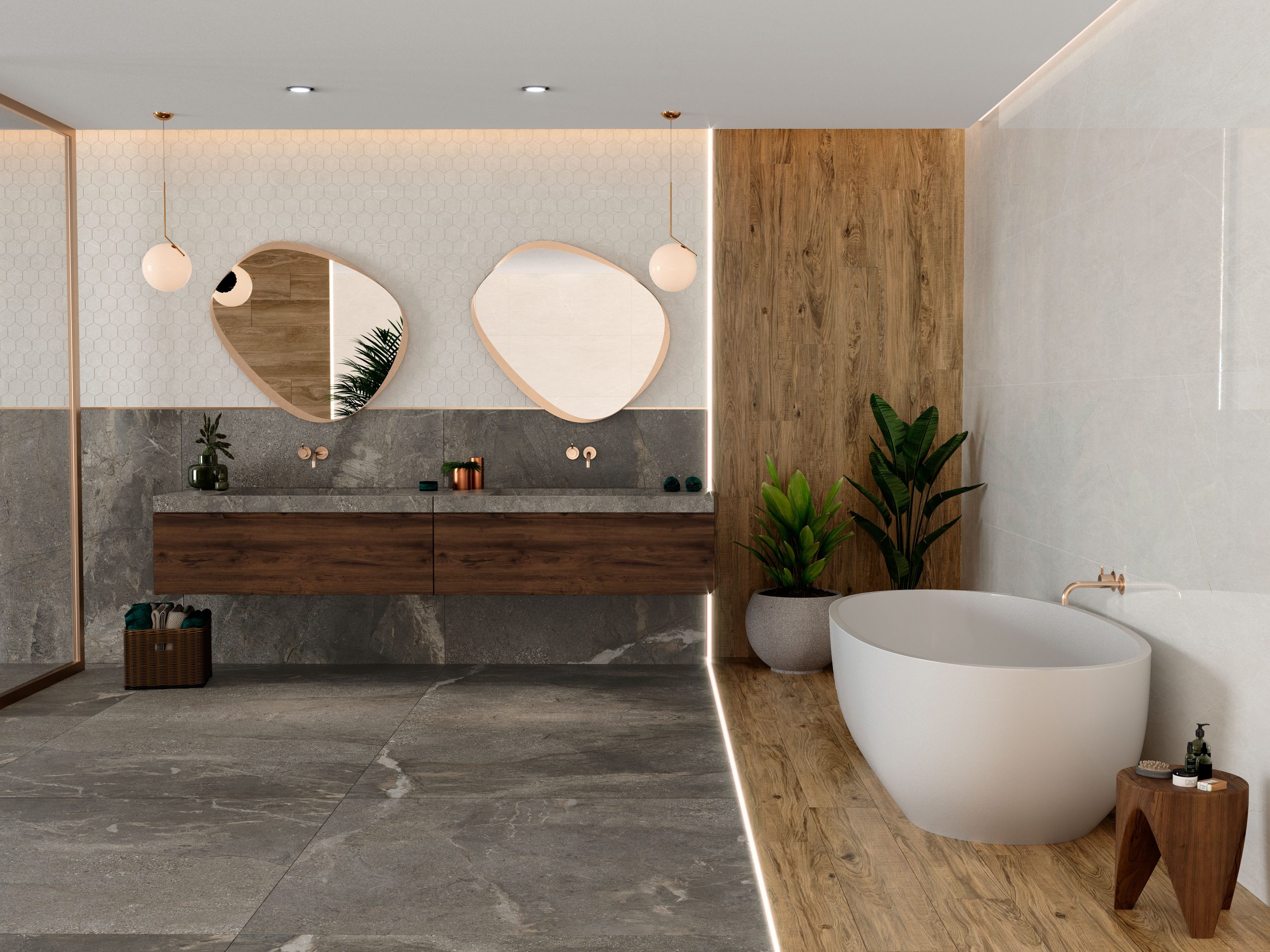 MAINSTONE GRAY MATT ROOM SETTING ( with elite pearl on wall )